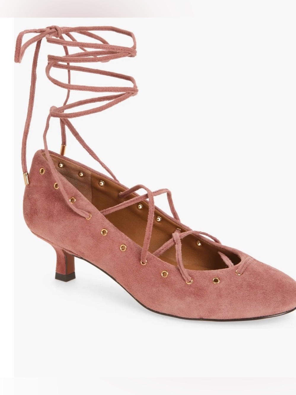 MADEWELL REMY WRAPAROUND ANKLE STRAP KITTEN HEEL PUMP SUEDE PINK COLOR SIZE 61/2